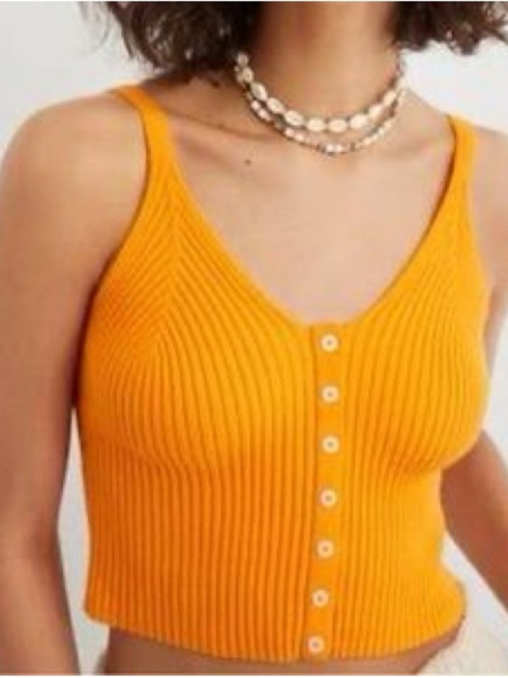 aerie Ribbed Button-Front Crop Sweater Tank in Bright Orange
